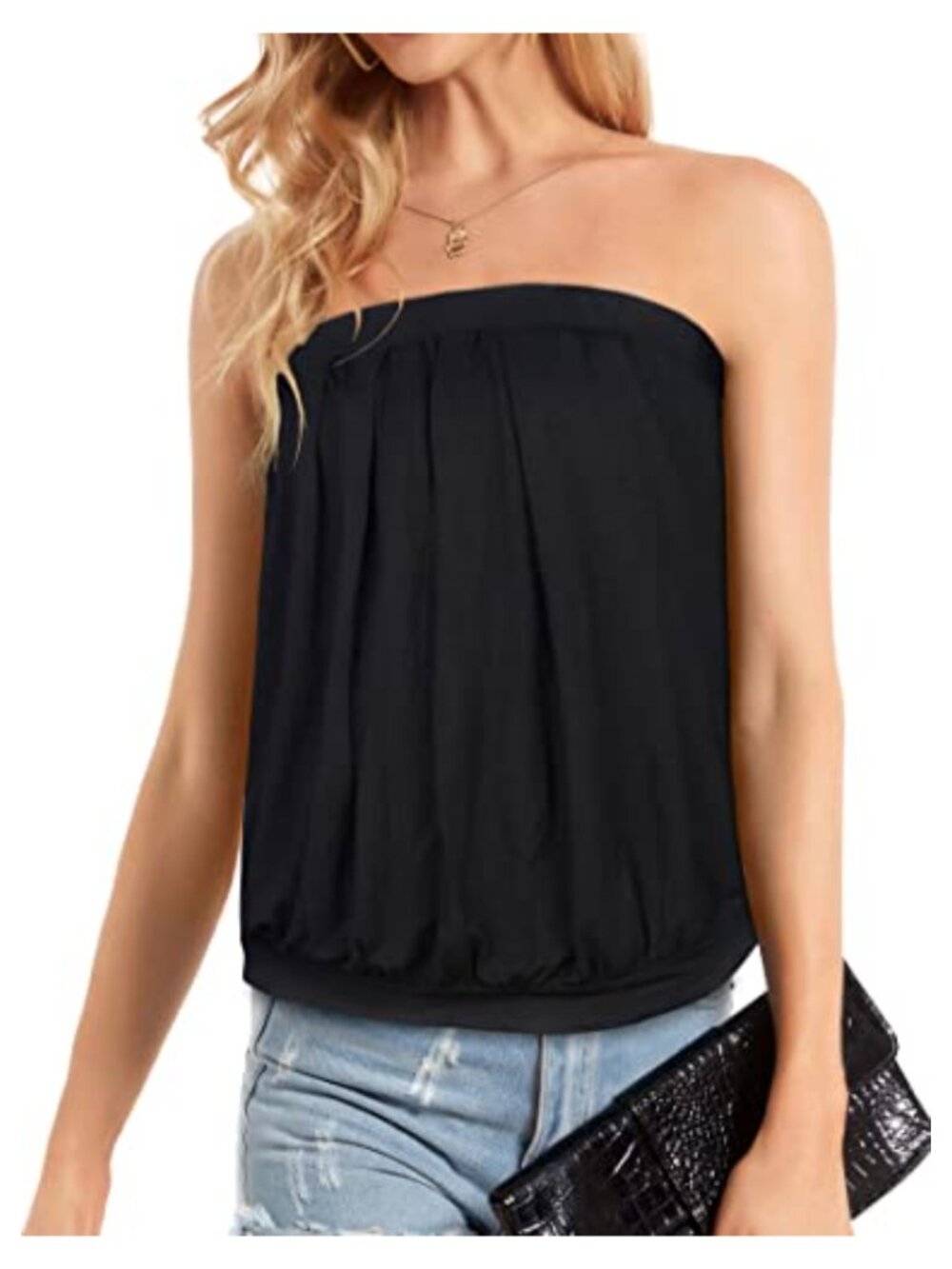Off Shoulder Strapless Tube Tank Top Sleeveless Ruffle Blouse Loose Fit Summer